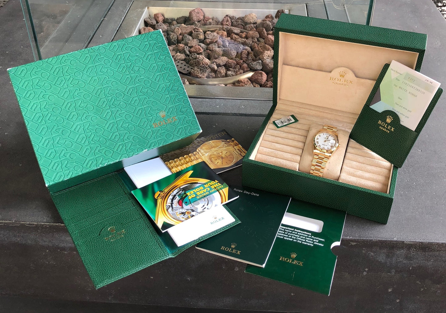 Rolex President 118238 Day Date 18K Yellow Gold White Roman Wristwatch Box Papers - Hashtag Watch Company
