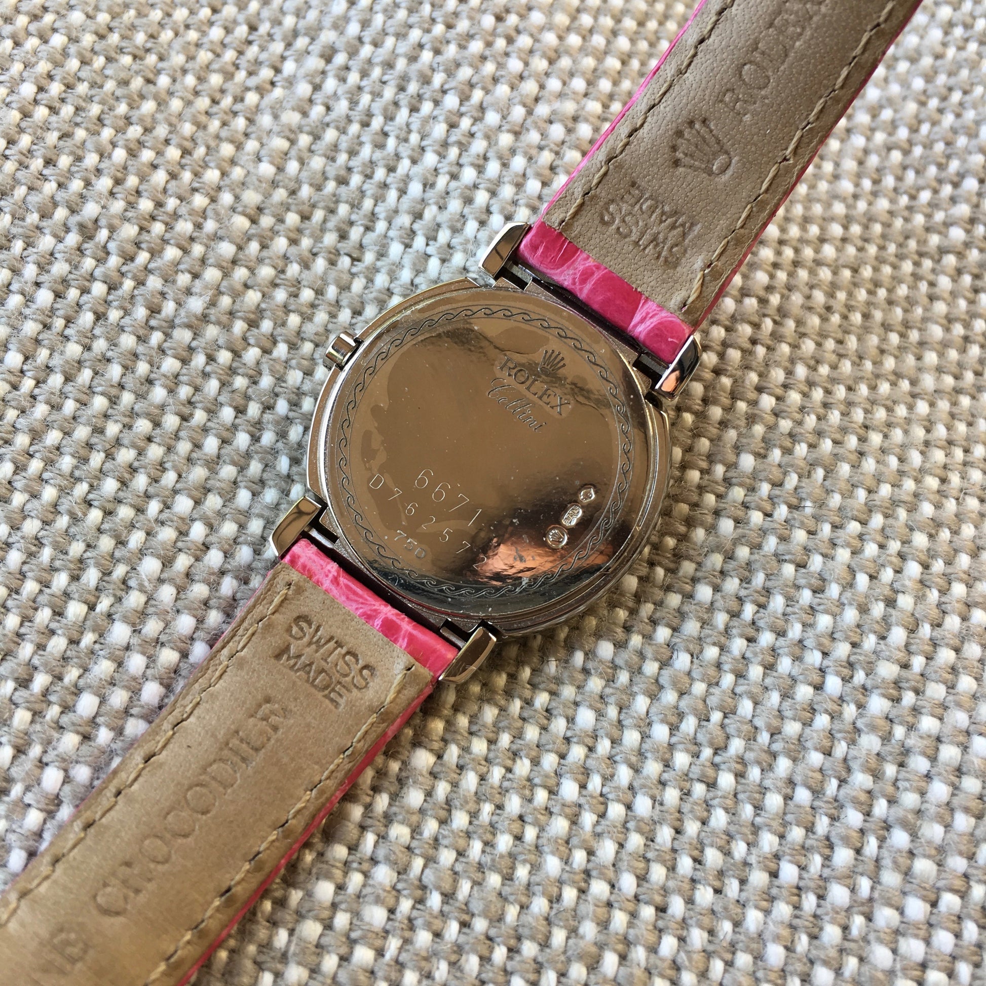 Rolex Cellini 6671 18K White Gold MOP Diamond Bezel Pink Ladies Wristwatch - Hashtag Watch Company