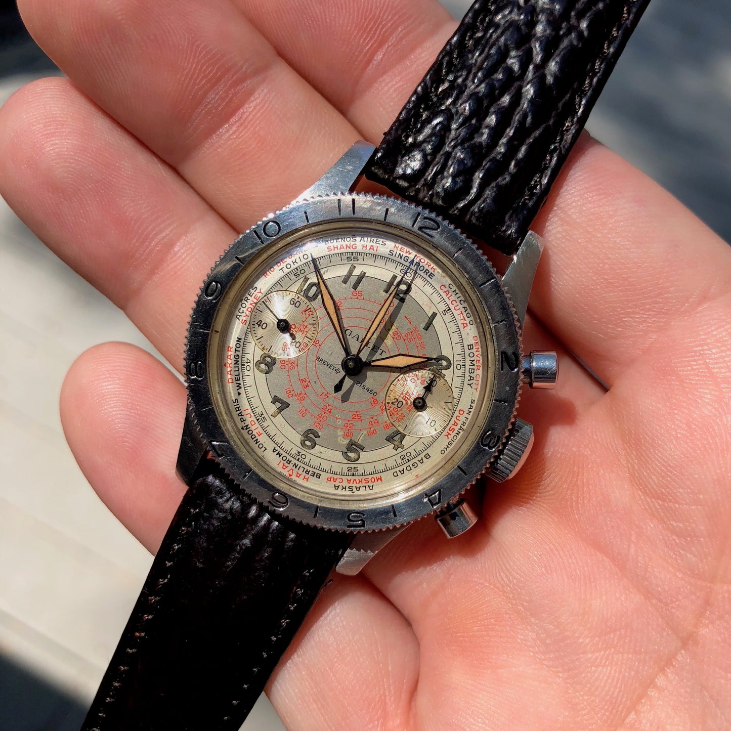 Vintage Gallet Flying Officer Clamshell Chronograph Stainless Steel 1st Gen Wristwatch - Hashtag Watch Company