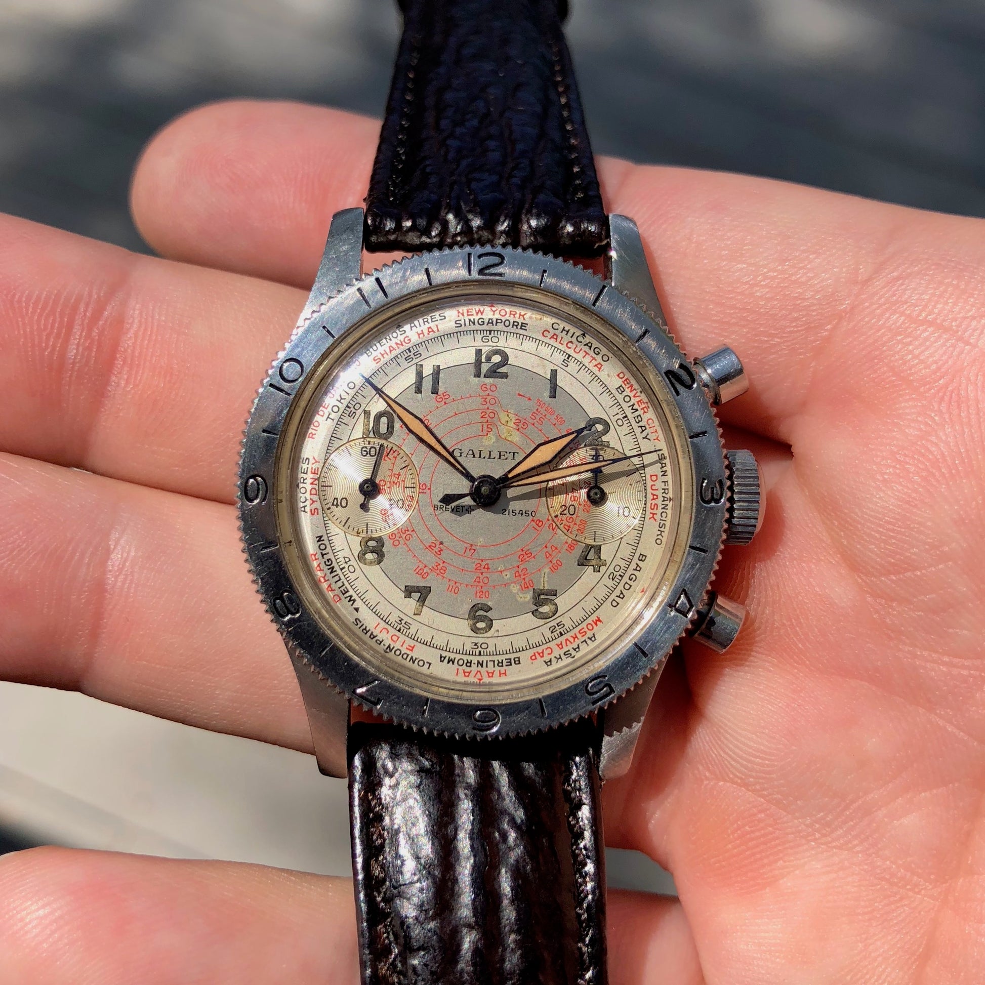 Vintage Gallet Flying Officer Clamshell Chronograph Stainless Steel 1st Gen Wristwatch - Hashtag Watch Company