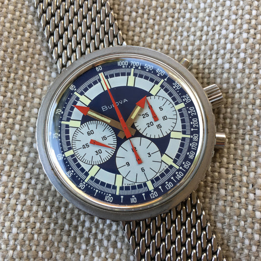 Vintage Bulova Stars And Stripes Valjoux 7736 Steel Chronograph Wristwatch - Hashtag Watch Company