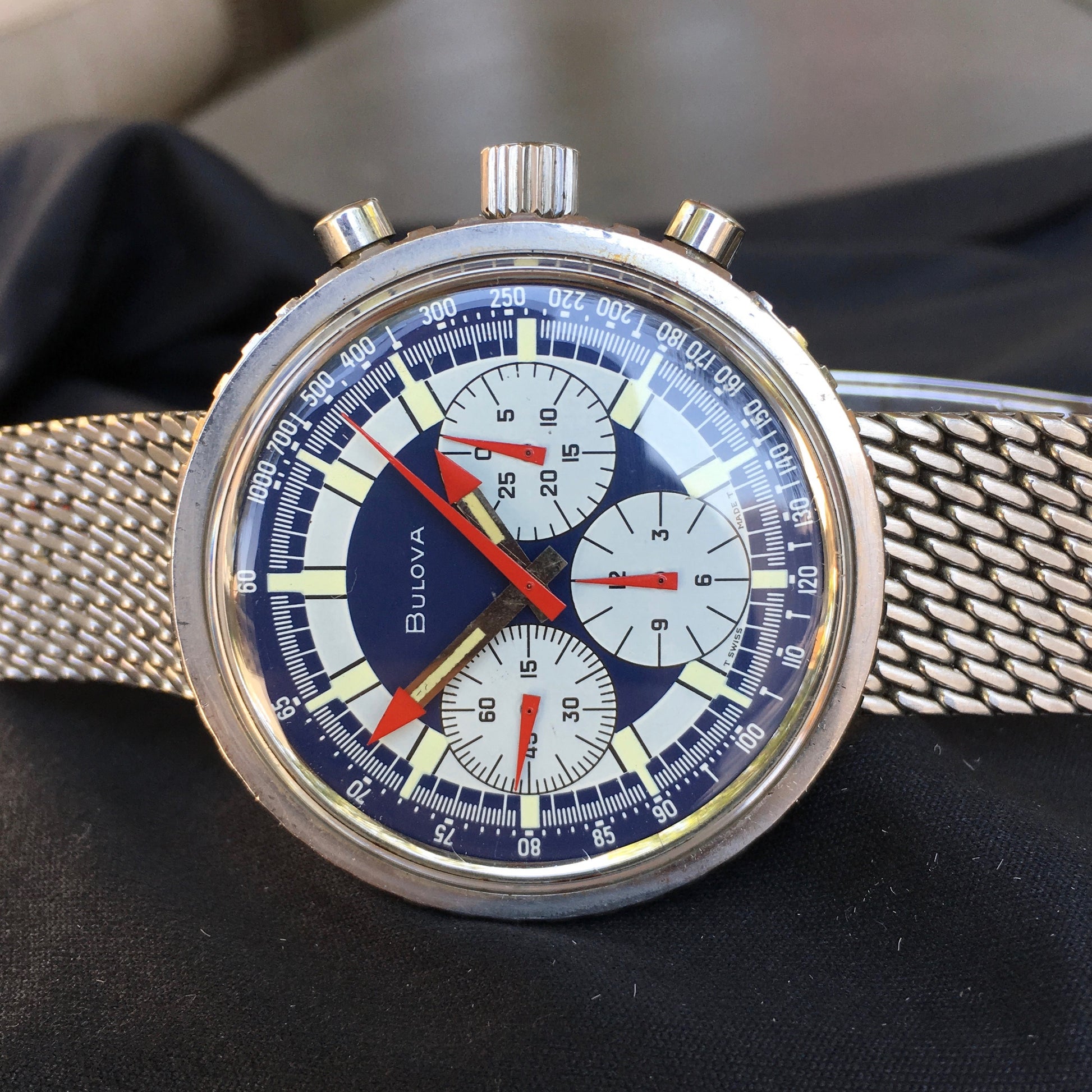 Vintage Bulova Stars And Stripes Valjoux 7736 Steel Chronograph Wristwatch - Hashtag Watch Company