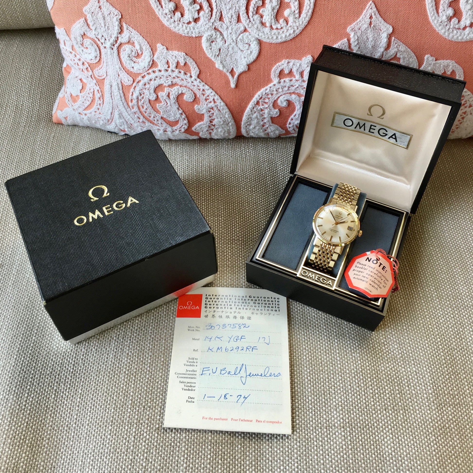 Vintage Omega Seamaster De Ville Date 6292 Gold Filled Automatic Wristwatch Box and Papers New Old Stock - Hashtag Watch Company