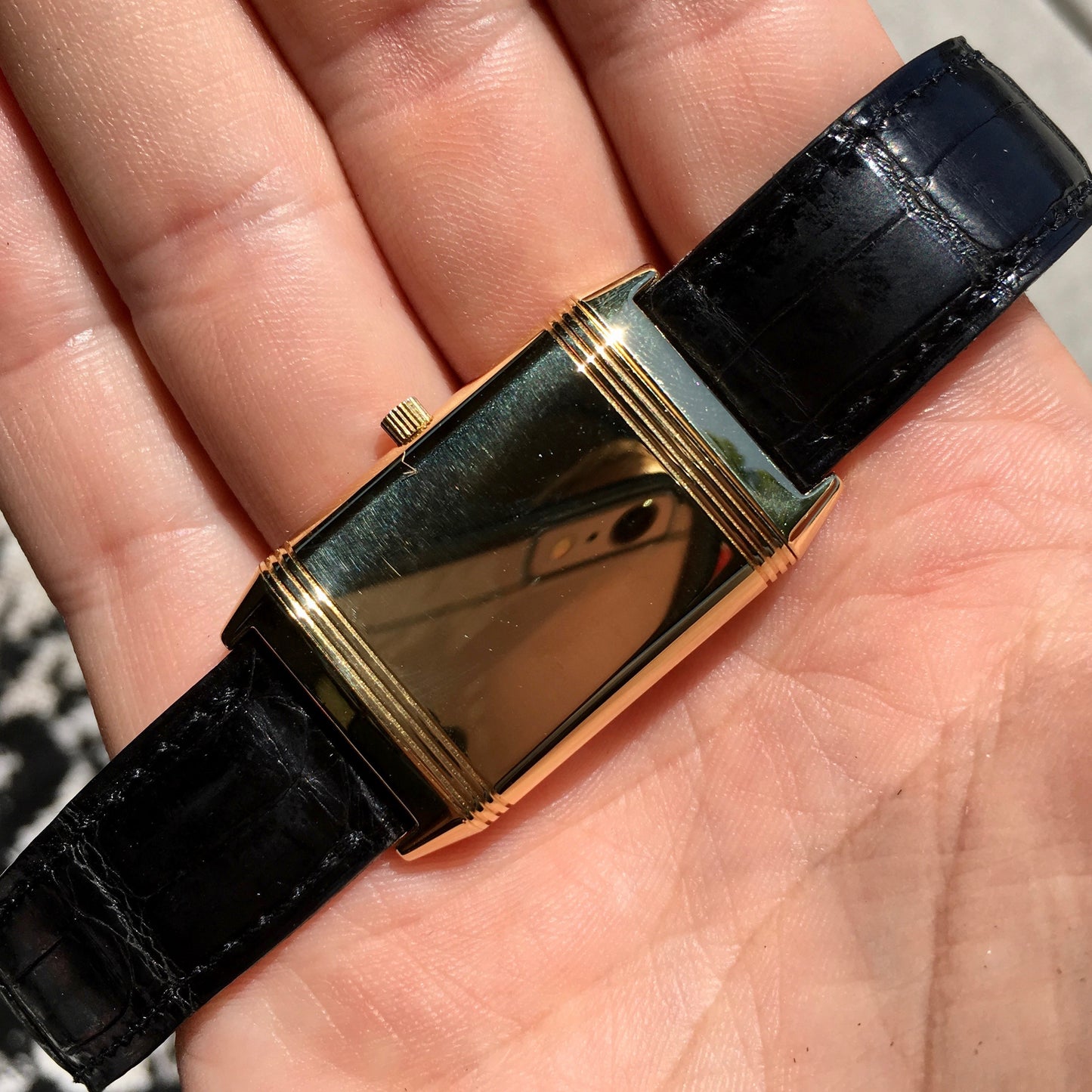 Jaeger LeCoultre Reverso 18K Yellow Gold Manual Wind Silver Leather Wristwatch - Hashtag Watch Company