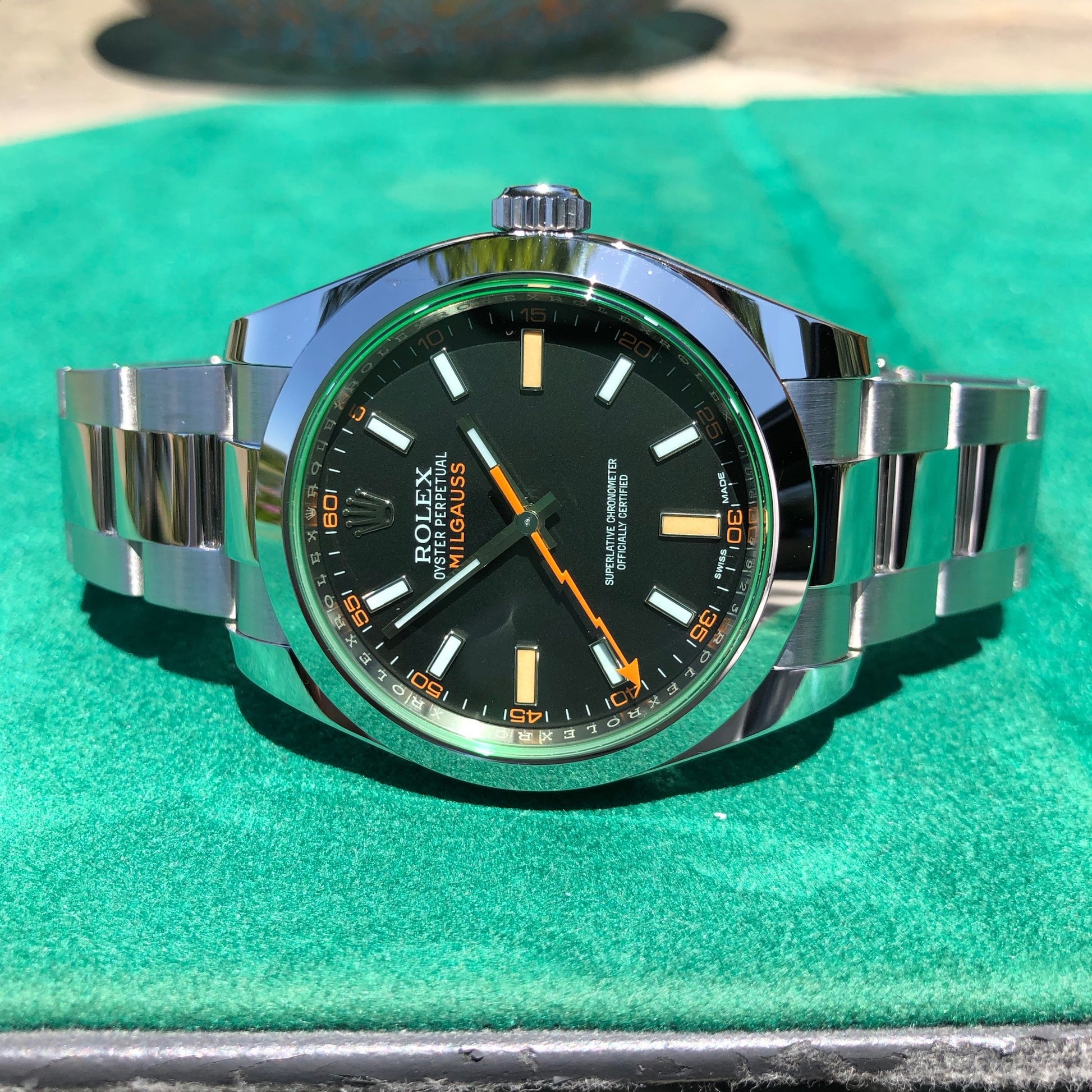 Rolex Milgauss Green 116400GV Stainless Steel Wristwatch Box Papers Circa 2019 - Hashtag Watch Company