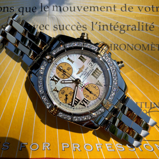 Breitling Cockpit B13358 Two Tone Steel Gold Roman MOP Diamond Box Papers - Hashtag Watch Company