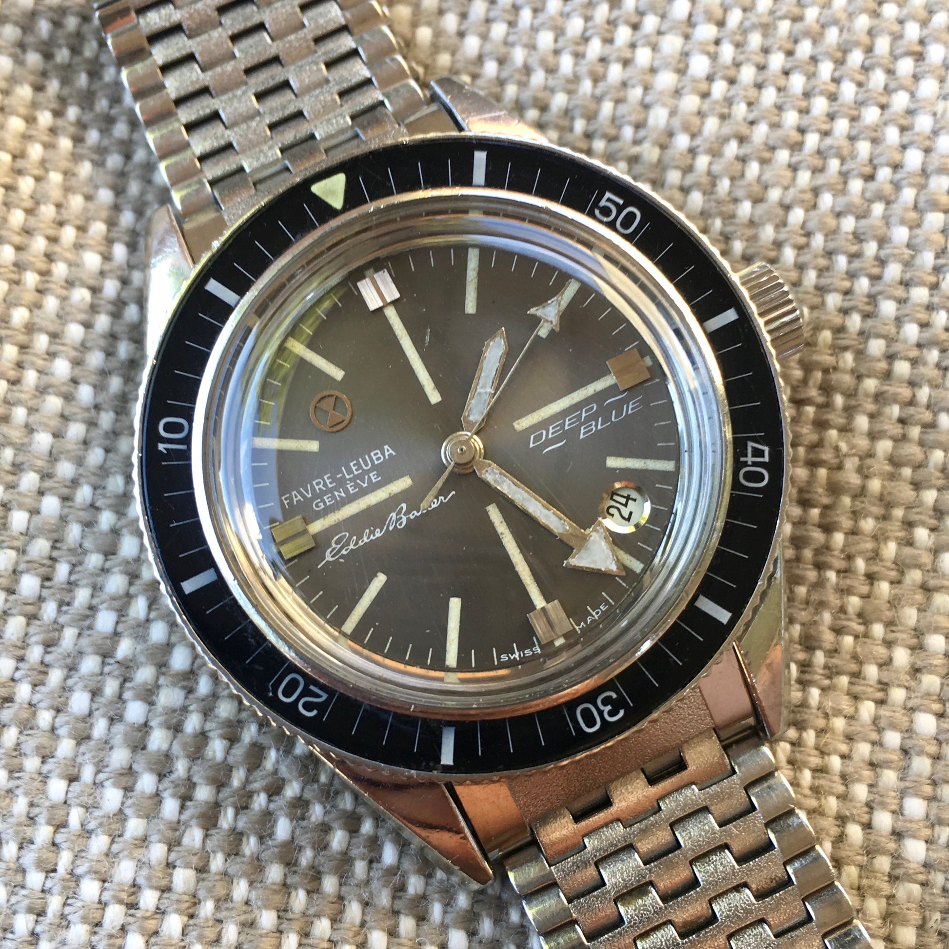 Vintage Favre Leuba Deep Blue 59603 Eddie Bauer Automatic Divers Wristwatch - Hashtag Watch Company