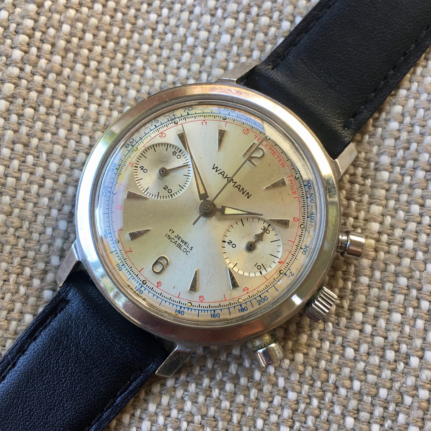 Vintage Wakmann Stainless Steel Chronograph Manual Wind Venus 188 Large Size Wristwatch - Hashtag Watch Company