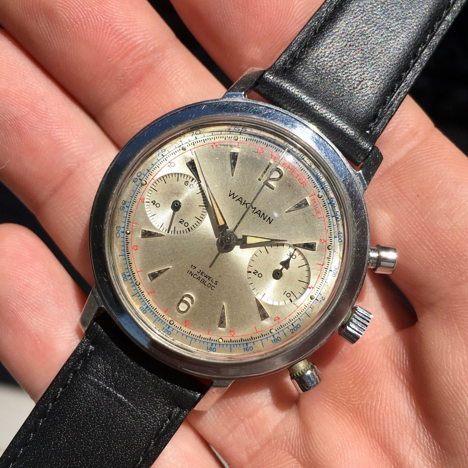 Vintage Wakmann Stainless Steel Chronograph Manual Wind Venus 188 Large Size Wristwatch - Hashtag Watch Company