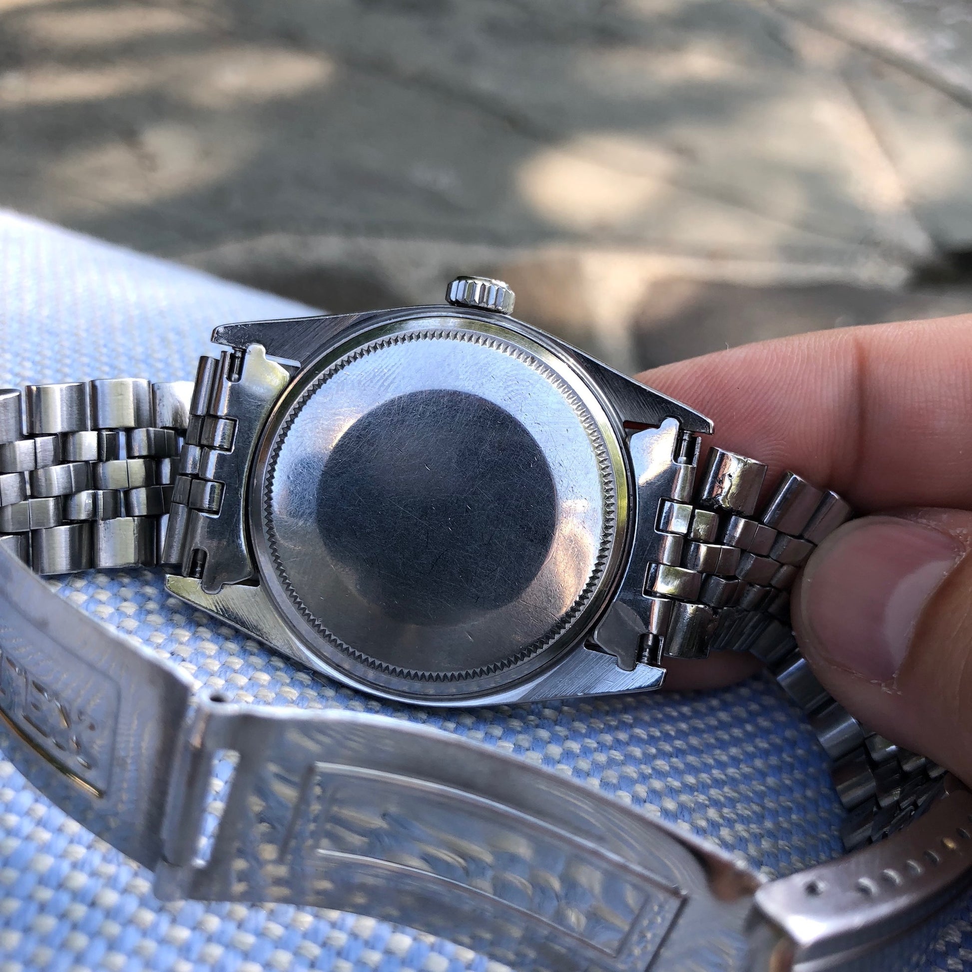 Vintage Rolex Datejust 1603 Black Stick Engine Turned Big Logo Wristwatch Circa 1966 - Hashtag Watch Company