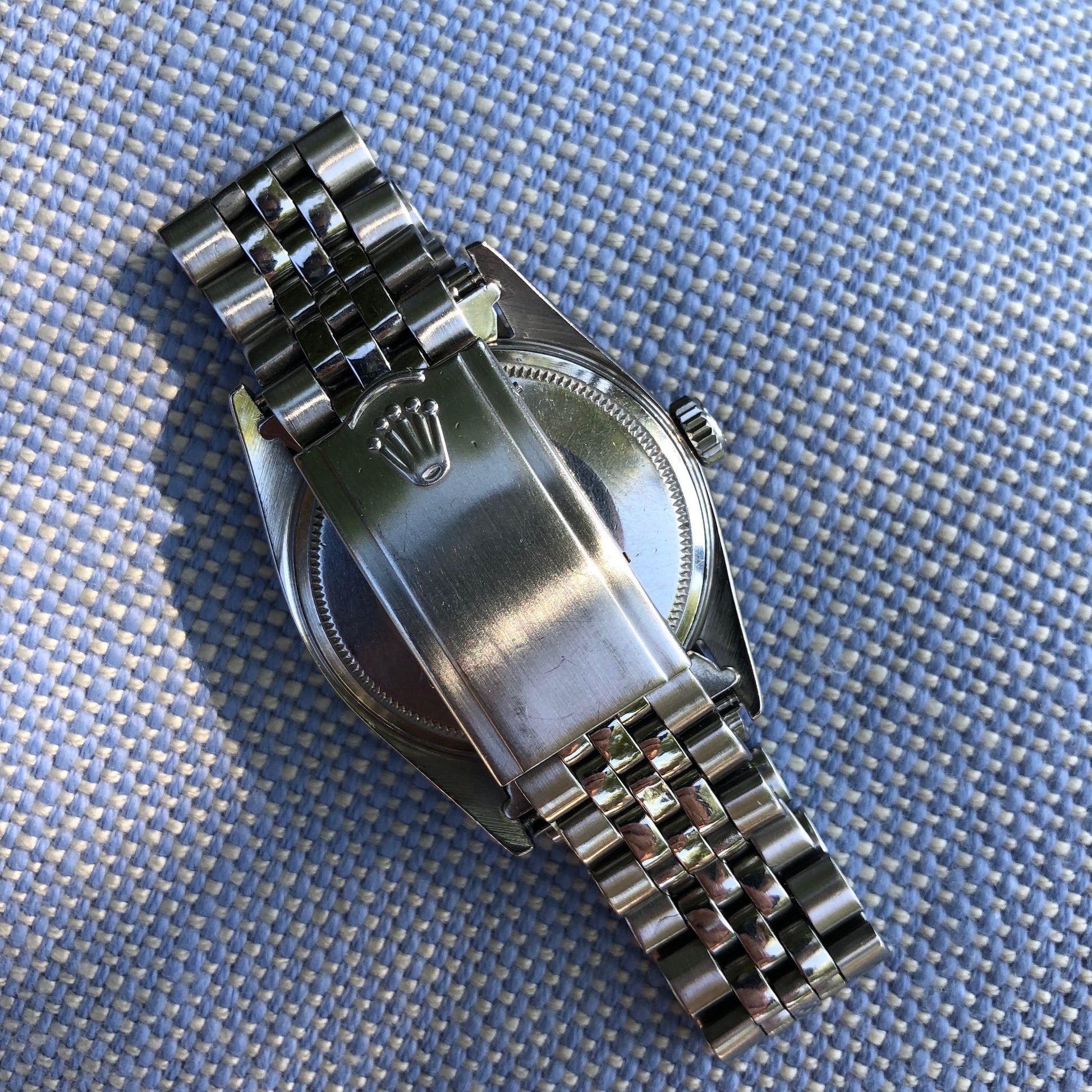 Vintage Rolex Datejust 1603 Black Stick Engine Turned Big Logo Wristwatch Circa 1966 - Hashtag Watch Company