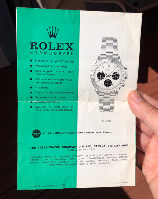 Vintage Rolex Cosmograph DAYTONA 6239 Brochure Green Racing Car RARE 1970 - Hashtag Watch Company