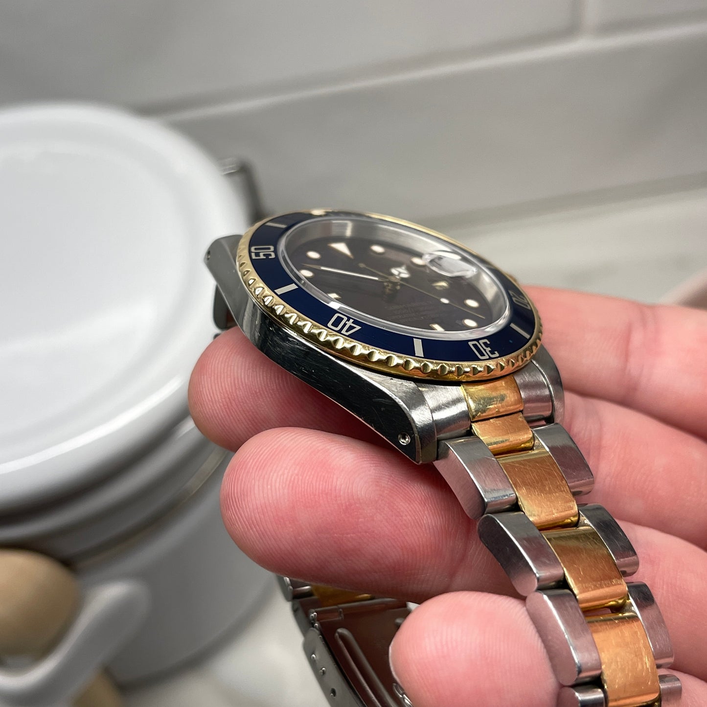 1988 Rolex Submariner Date 16613 Blue Purple Two Tone Oyster 18K Steel Wristwatch First Series - Hashtag Watch Company