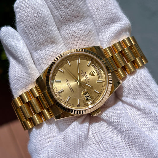 2008 Rolex President Day Date 18K Yellow Gold 36mm Unpolished Wristwatch - Hashtag Watch Company